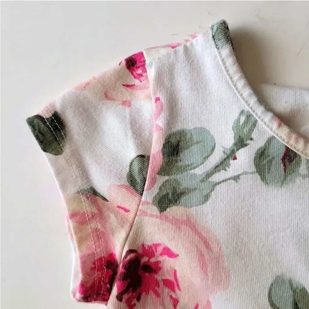 The Children's Place Floral Skaters Dress Short Sleeves Pink Green Sz 4T
